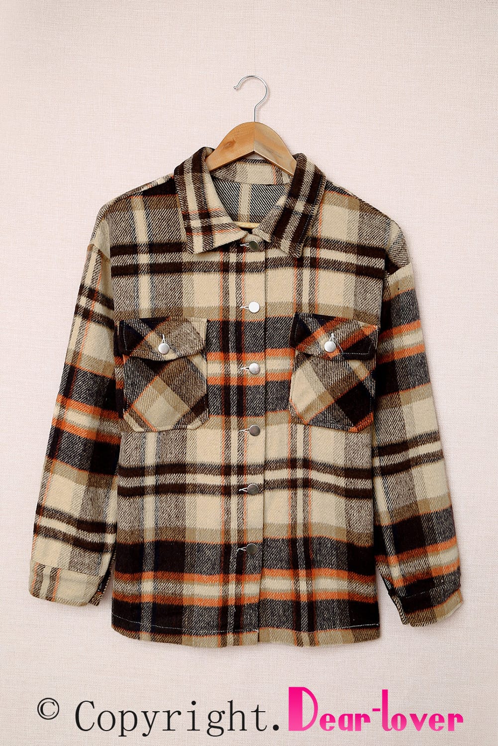 Geometric Plaid Print Pocketed Shacket eAura