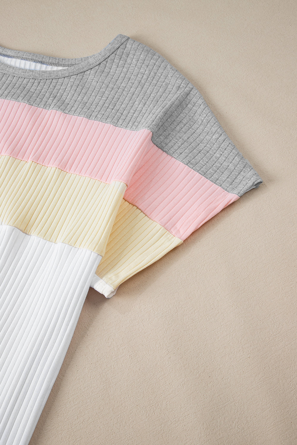 White Colourblock Patchwork Batwing Sleeve Ribbed Plus T Shirt BB Fashion Outlet