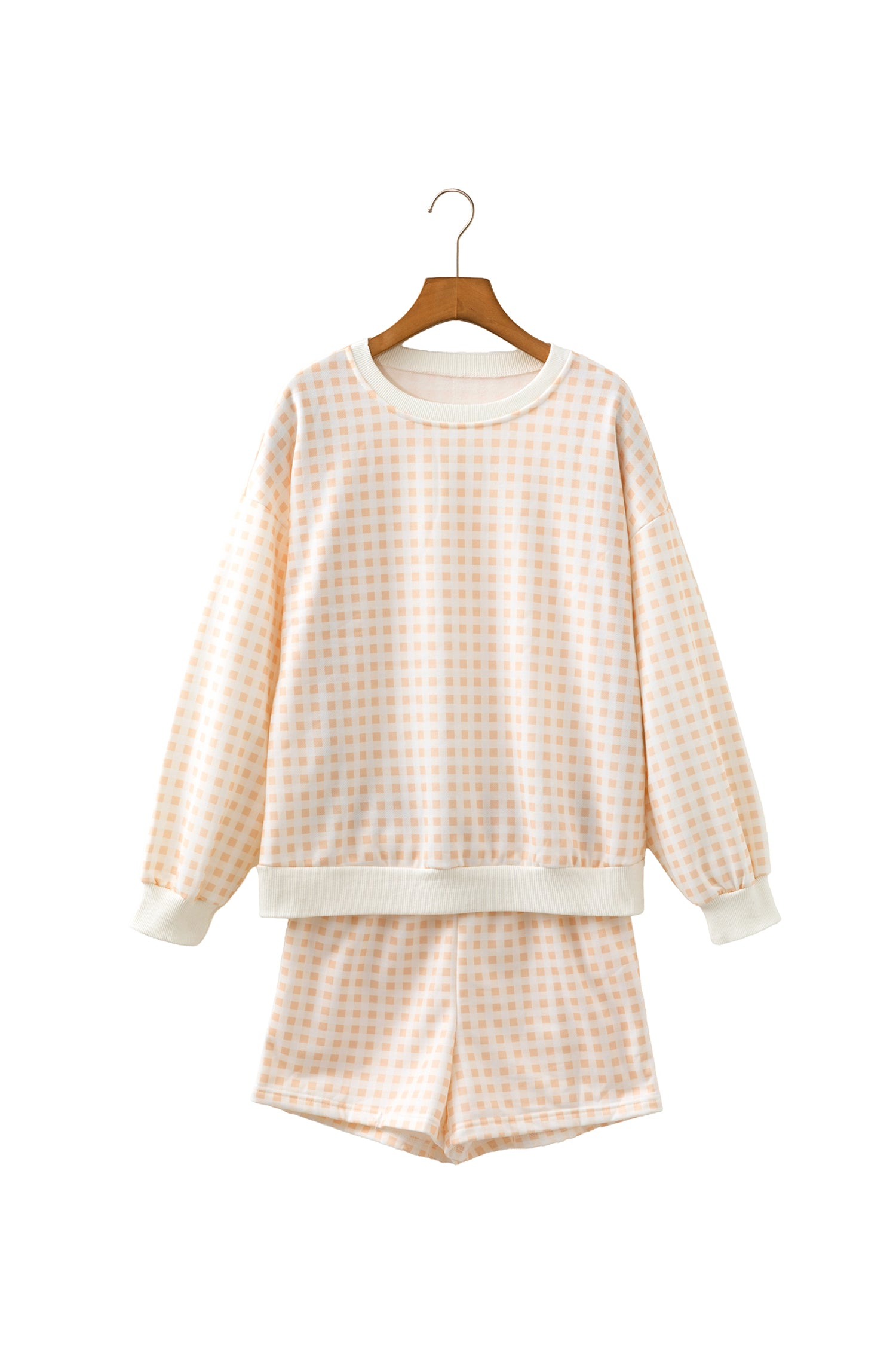 Plaid Baggy Pullover Drawstring Casual Shorts 2pcs Outfit – Yellow