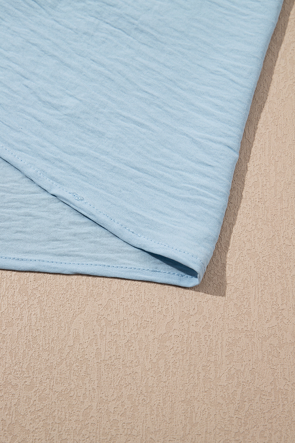 Mist Blue Solid Colour Ruffled Short Sleeve Casual Blouse eAura