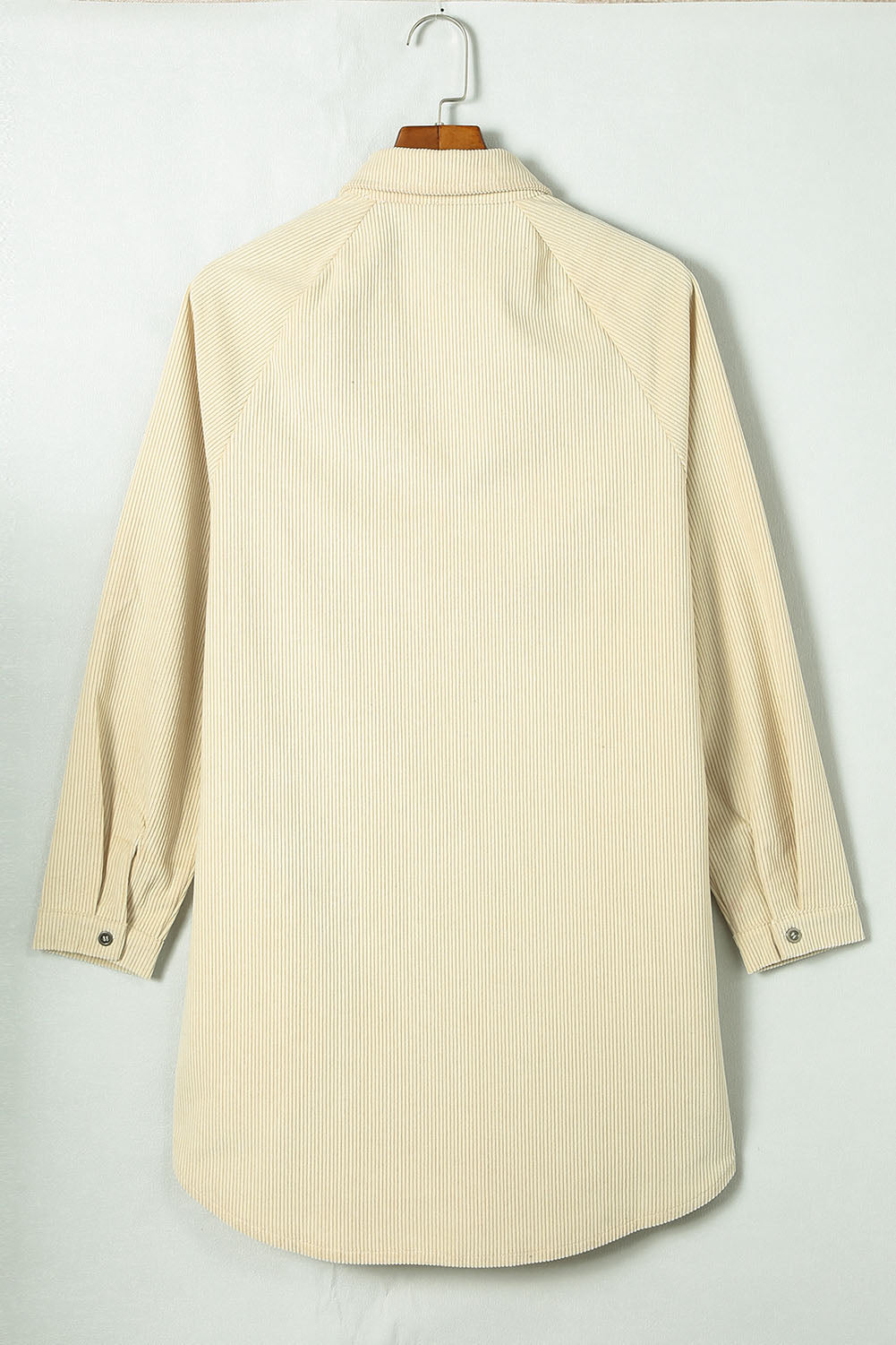 Beige Rib Shirt Style Full Button Long Sleeve Shift Mini Dress Dear-Lover Dropshipping