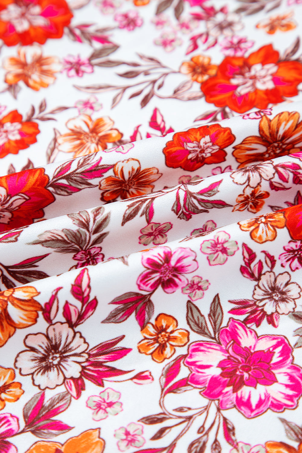 Pink Floral Print Tie Split Neck Bracelet Sleeve Blouse Dear-Lover Dropshipping
