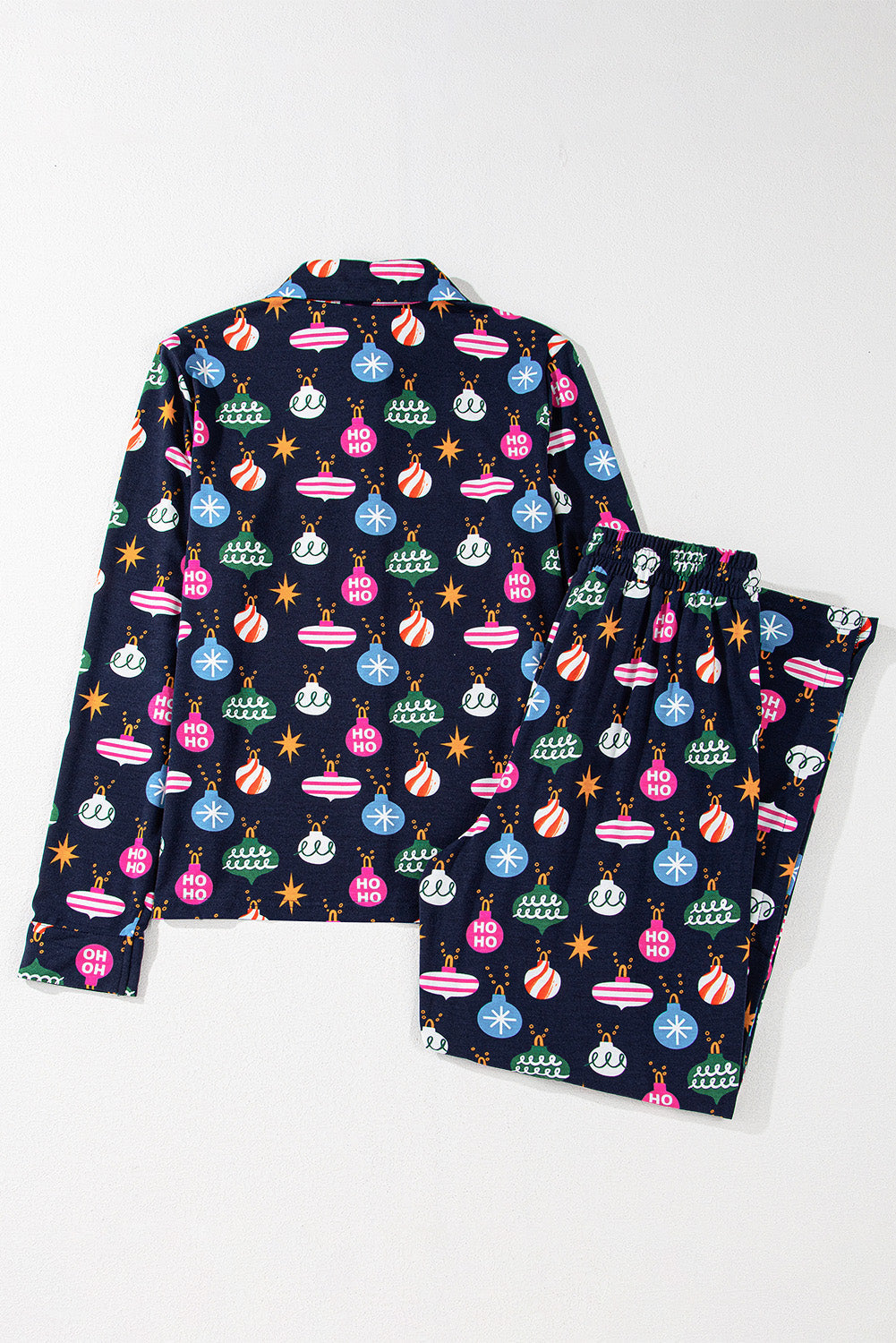 Navy Christmas Lights Print Shirt Pyjama Set eAura