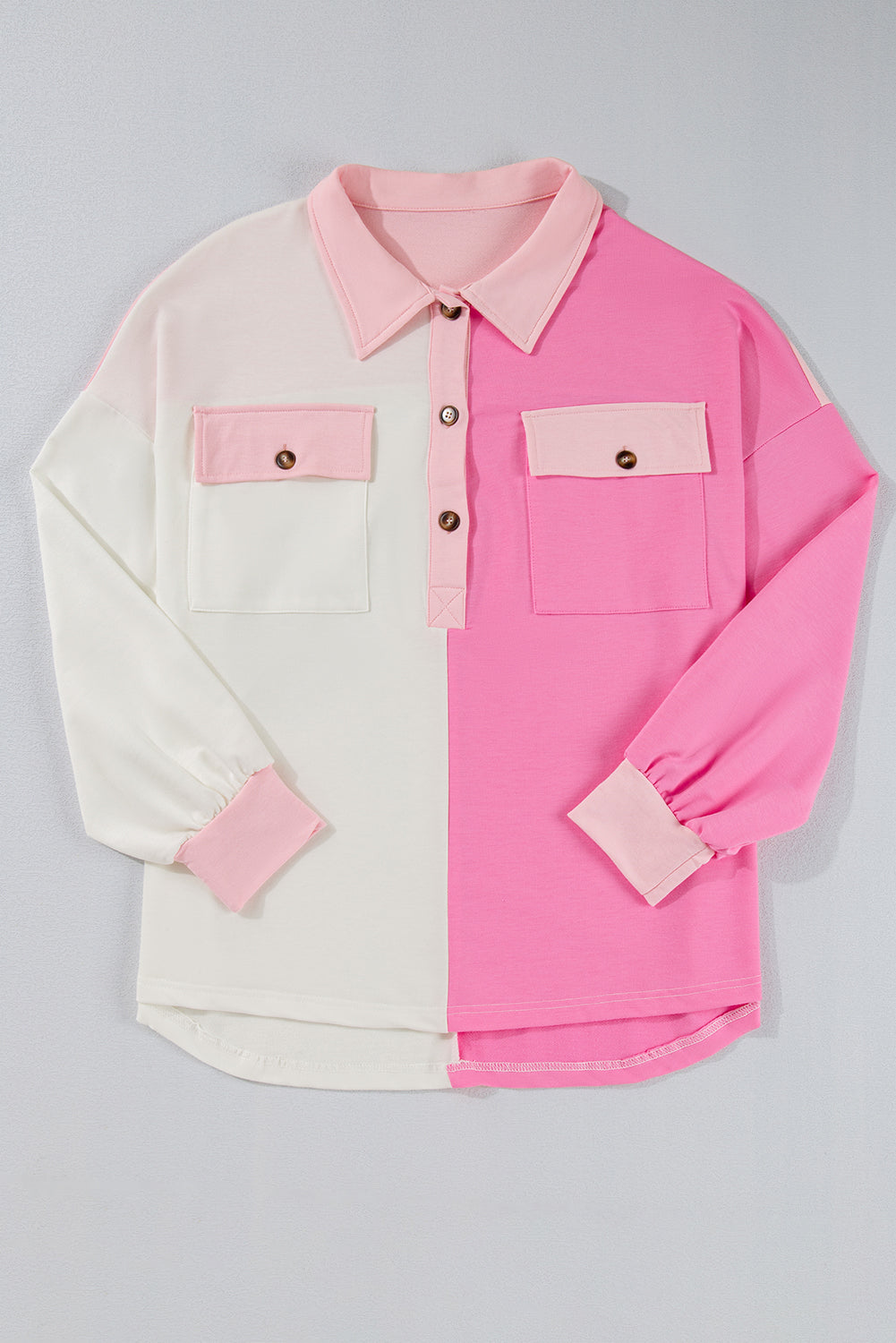 Bonbon Colour Block Chest Pockets Half Button Plus Size Sweatshirt BB Fashion Outlet