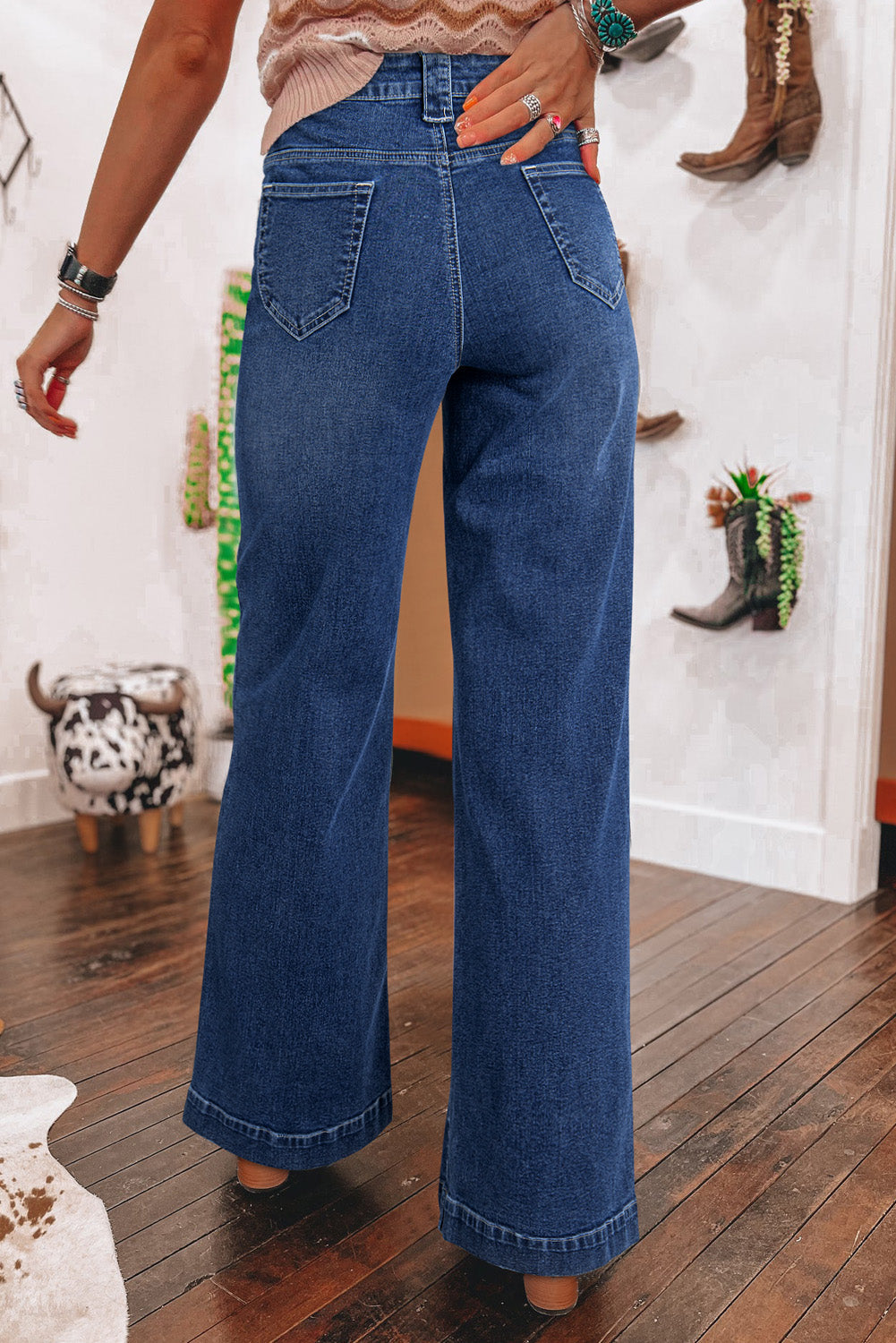 Sail Blue Wide Leg Pocketed High Waist Jeans Beagle Boutique Fashion Outlet