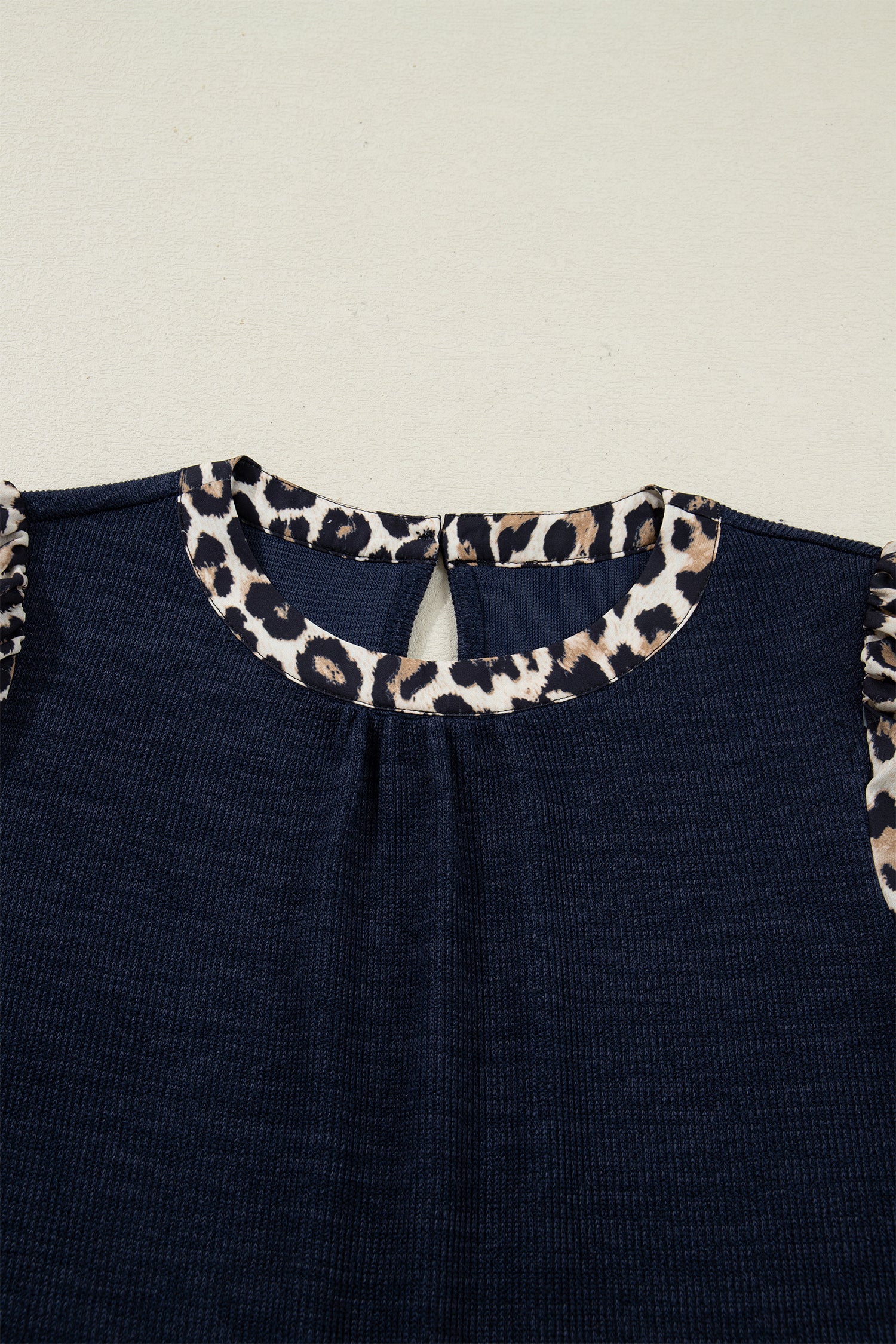 Contrast Leopard Short Sleeve Ribbed Top - Tops/Tops & Tees