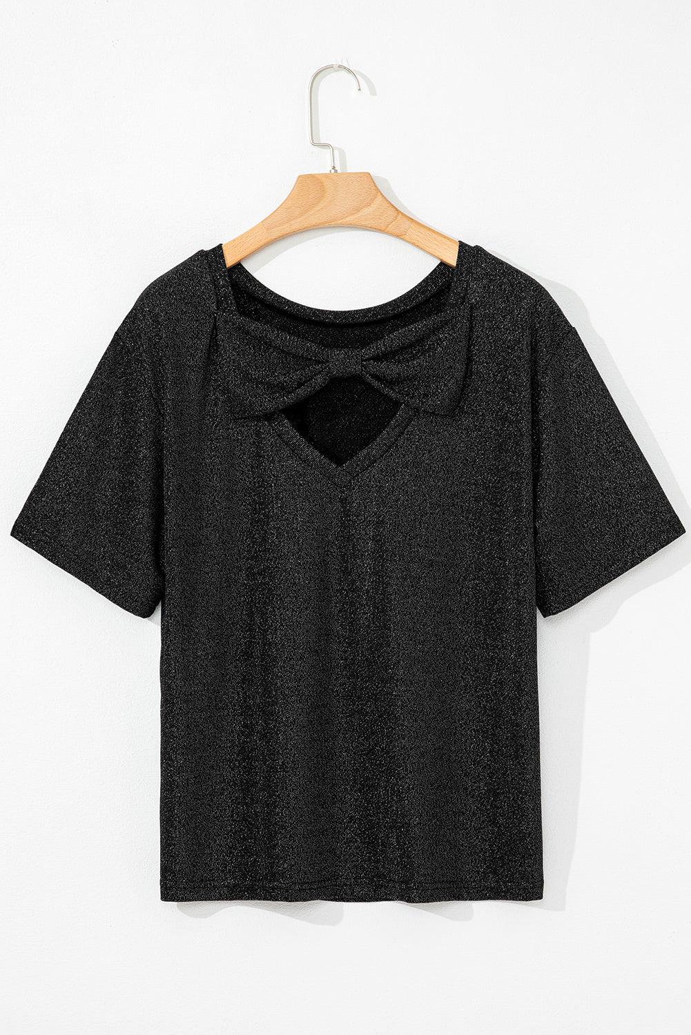 Black Bow Decor Glittery Short Sleeve Top eAura