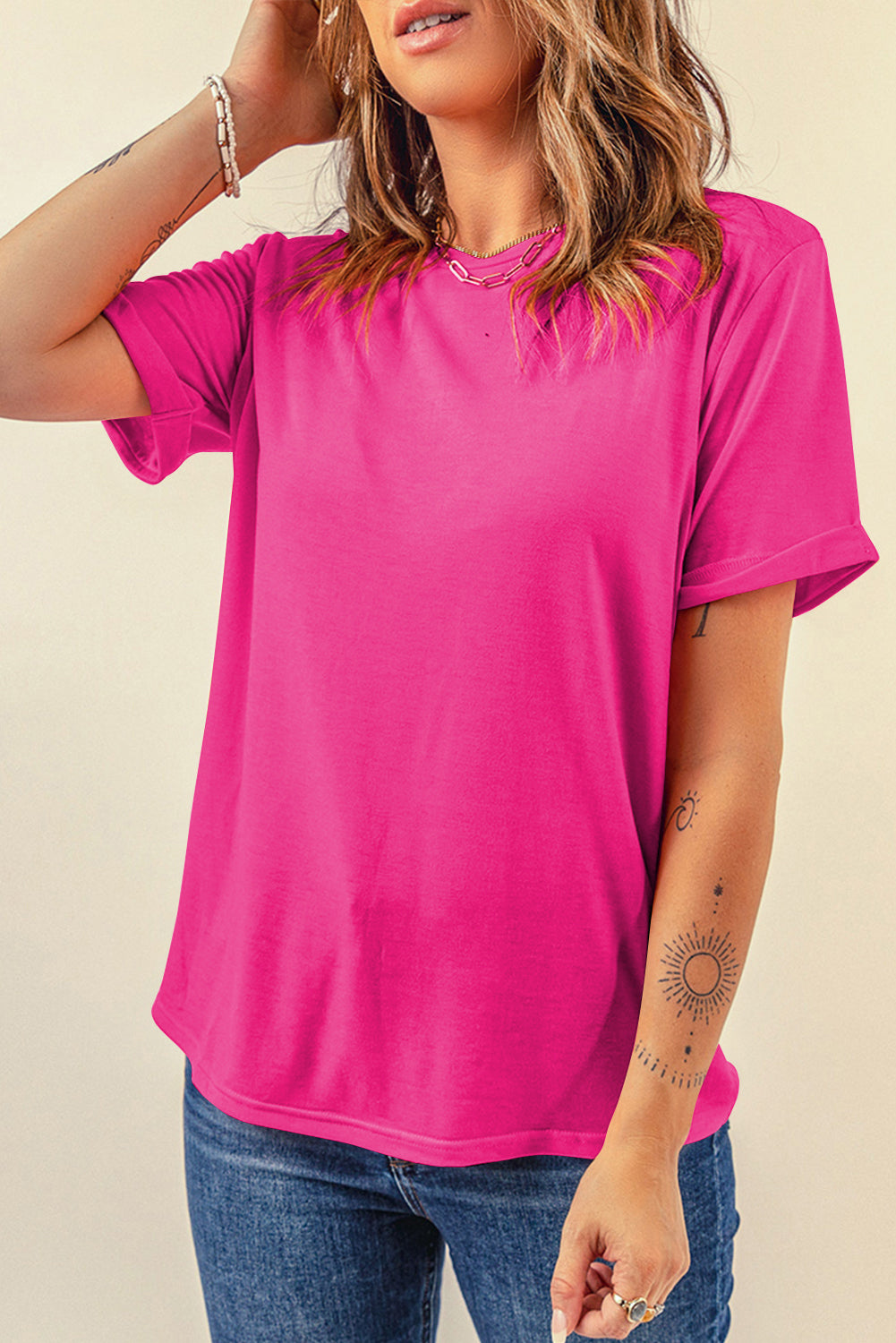 Casual Plain Crew Neck Tee T-Shirt