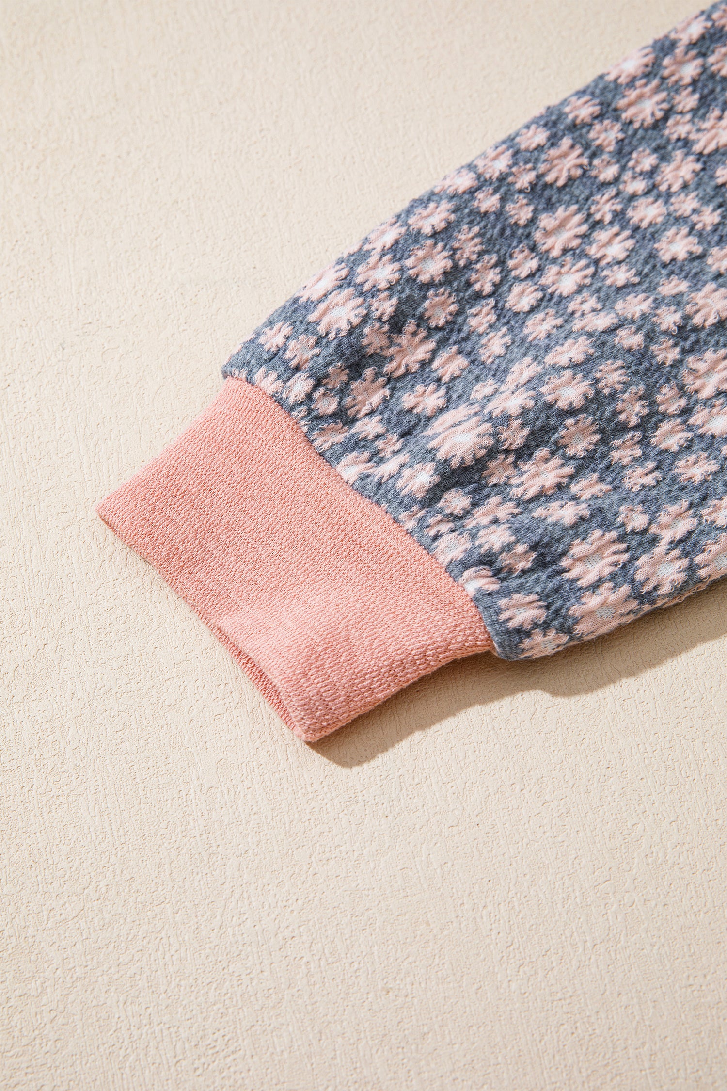 V Neck Colorblock Patchwork Striped Floral Long Sleeve Casual Top – Light Pink
