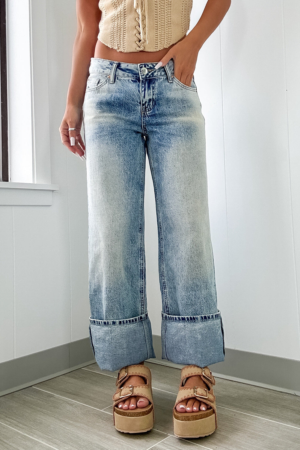 Myosotis High Rise Button Zip Fly Medium Wash Jeans eAura