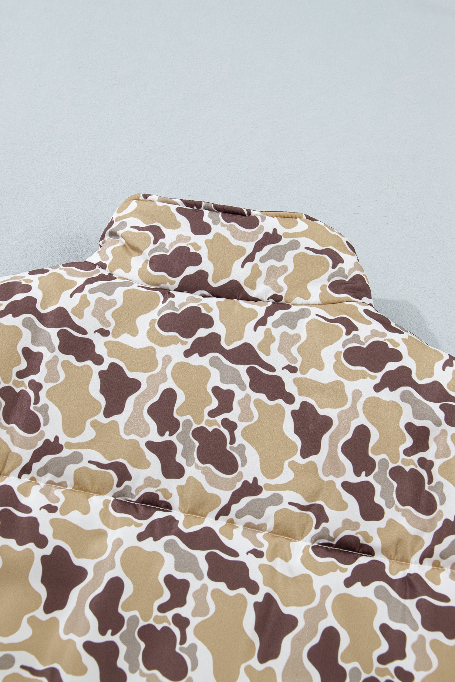 Camouflage Quilted Metal Button Collar Long Sleeve Puffer Coat – Multicolour