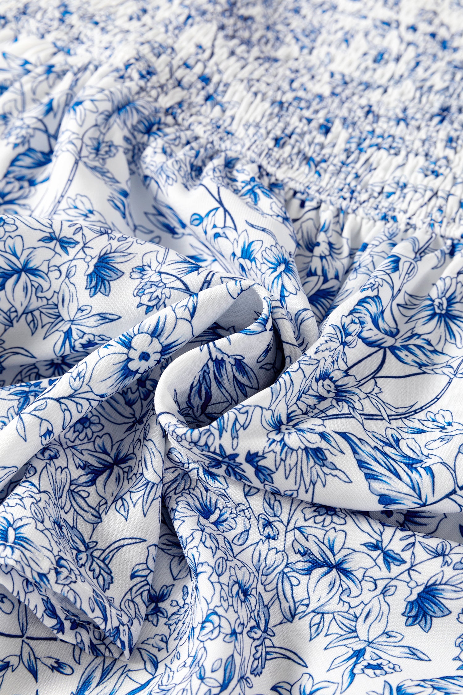 Floral Print Square Neck Ruffled Sleeve Shirred Babydoll Blouse – Sky Blue