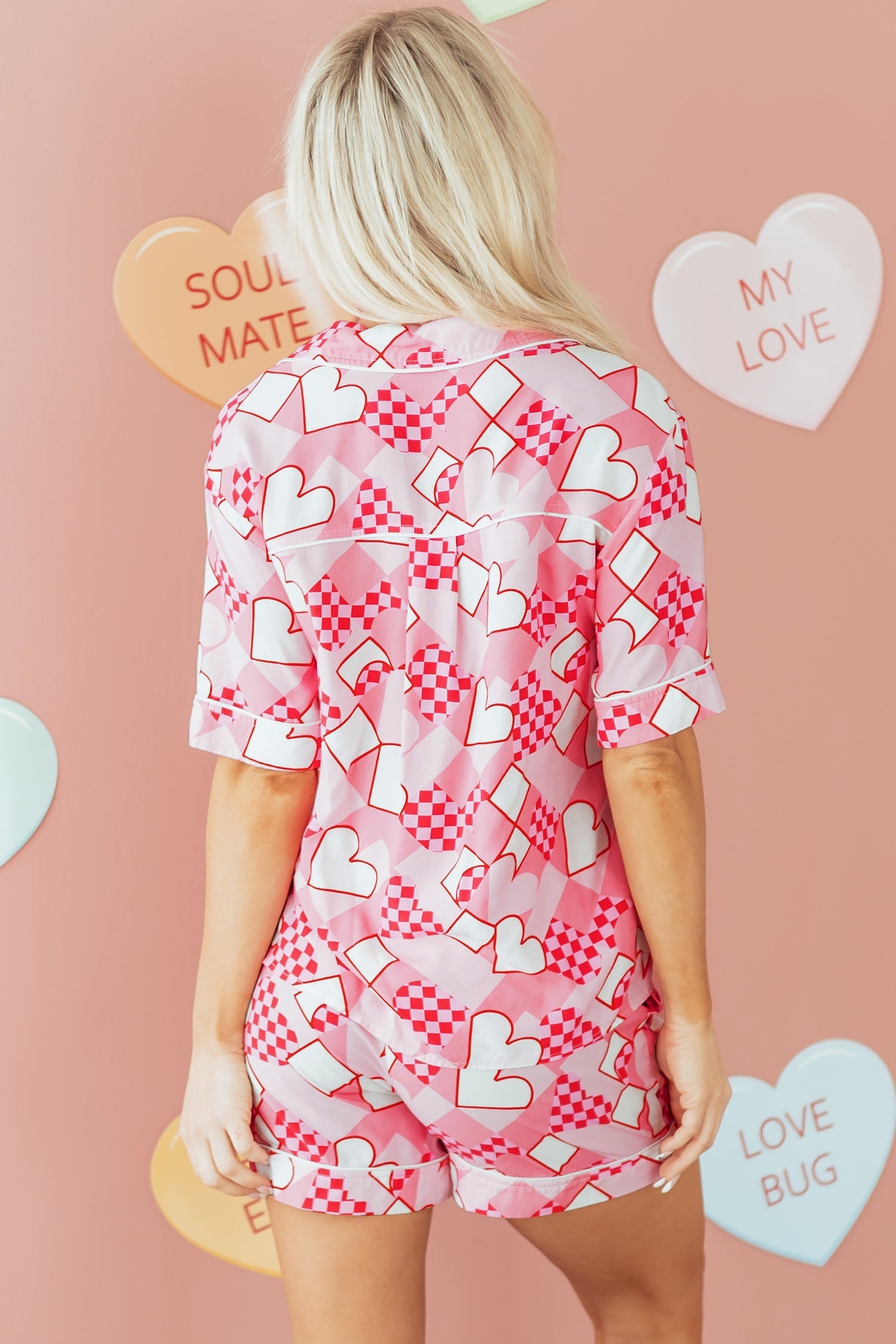 Heart Print Shirt Style Short Pyjama Set - eAura