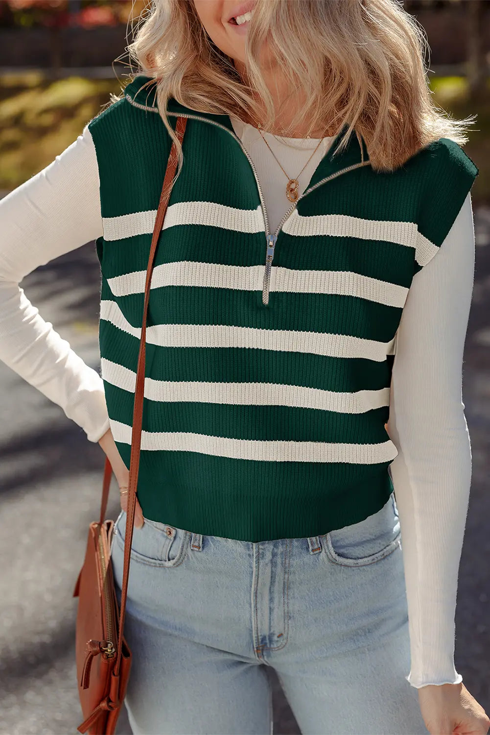 Ribbed Half Zip Collared Sweater Vest – Chicory Coffee
