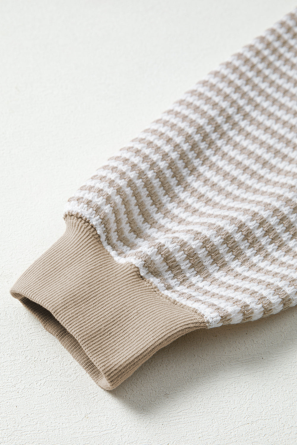 Stripe Ribbed Trim Drop Shoulder Long Sleeve Oversize Top - eAura