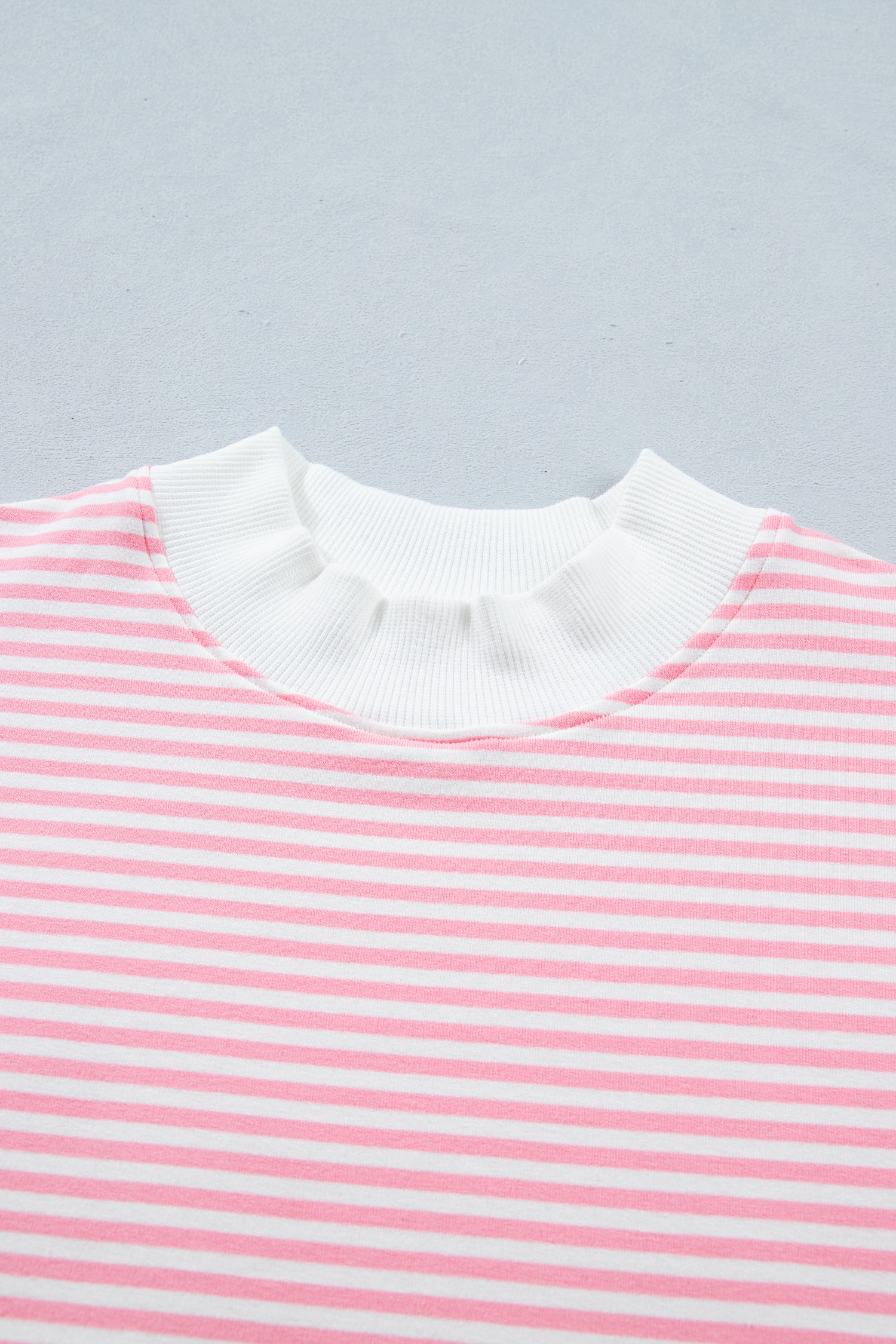 Stripe Cuffed Sleeve Contrast Mock Neck Tee Casual Co-ord Short Set