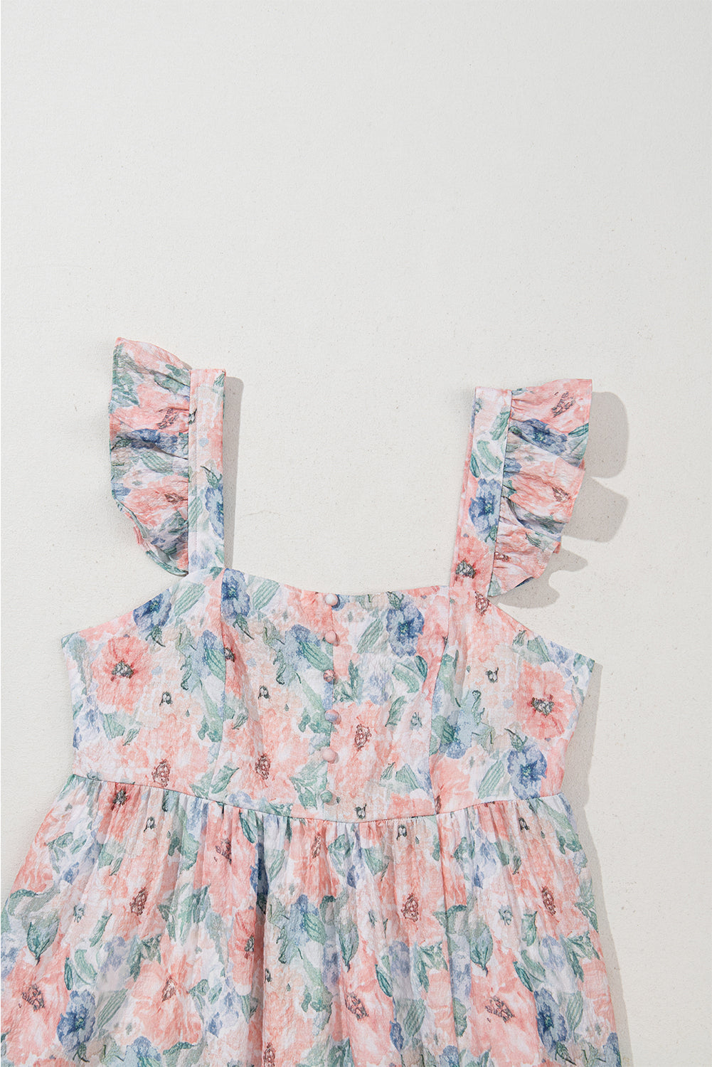 Pink Floral Print Square Neck Backless Long Dress with Slit eAura