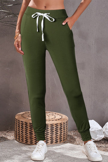 Moss Green Drawstring Waist Pocketed Joggers Beagle Boutique Fashion Outlet