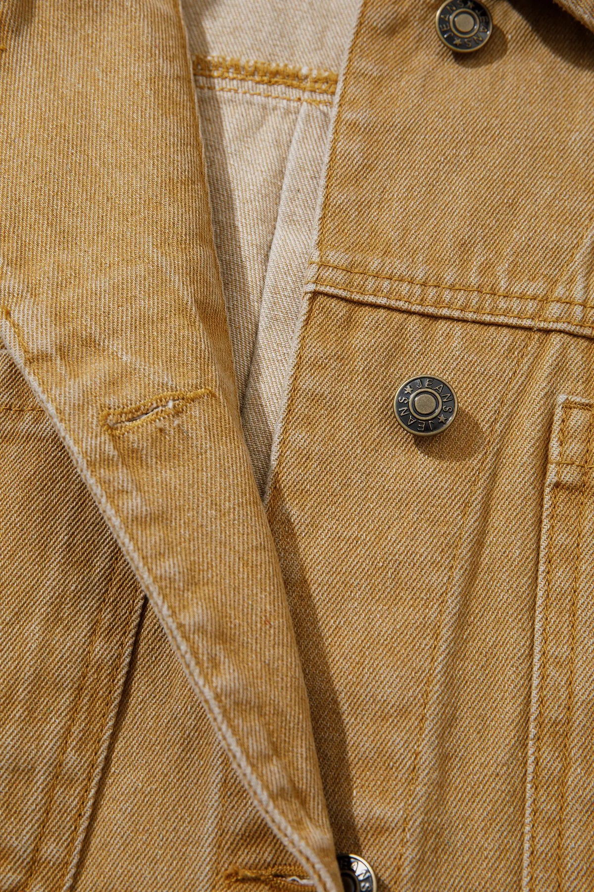 Metal Button Front Long Sleeve Collar Denim Jacket – Honey Gold