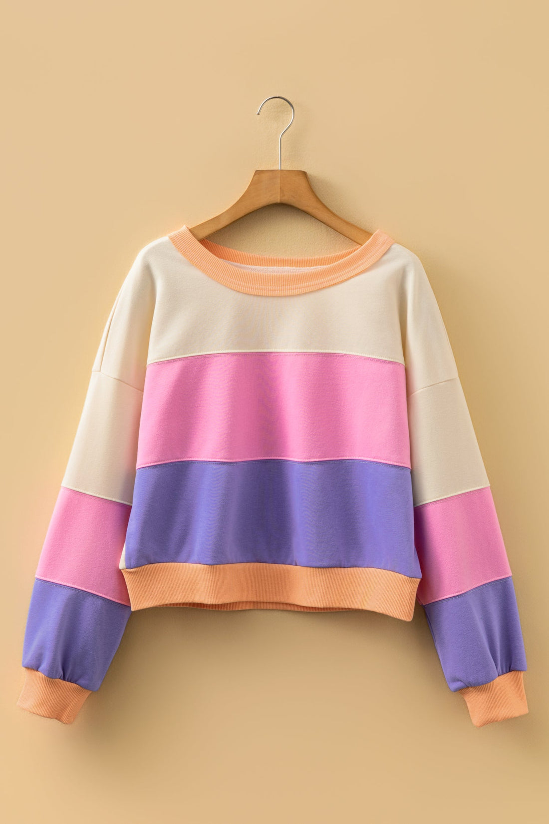 Colour Block Drop Shoulder Cropped Sweatshirt - eAura