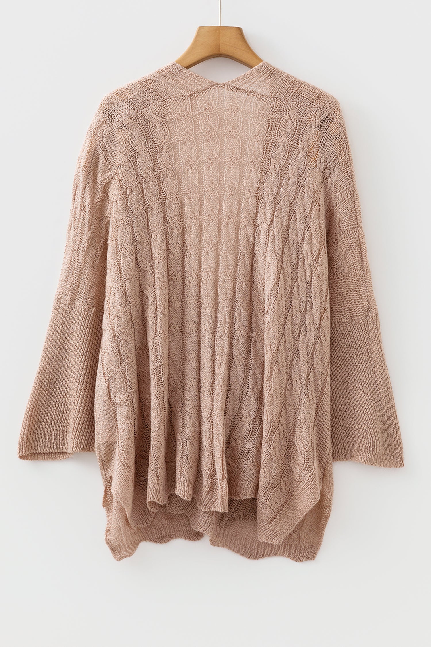 Hollowed Pattern Knit Drop Shoulder Open Sweater Cardigan – Old Rose