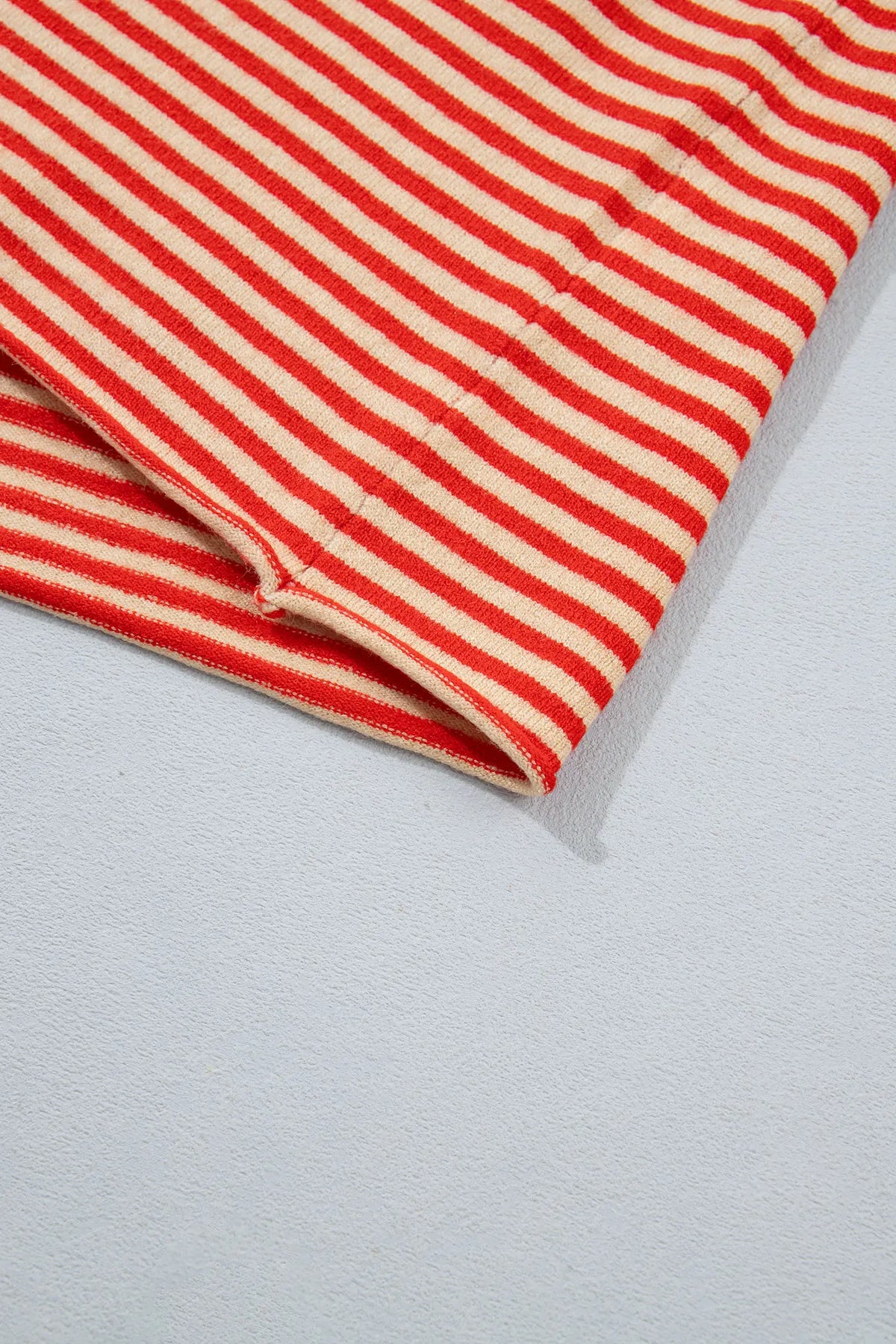 Striped Button Collar Long Sleeve Knit Cardigan – Red Stripe