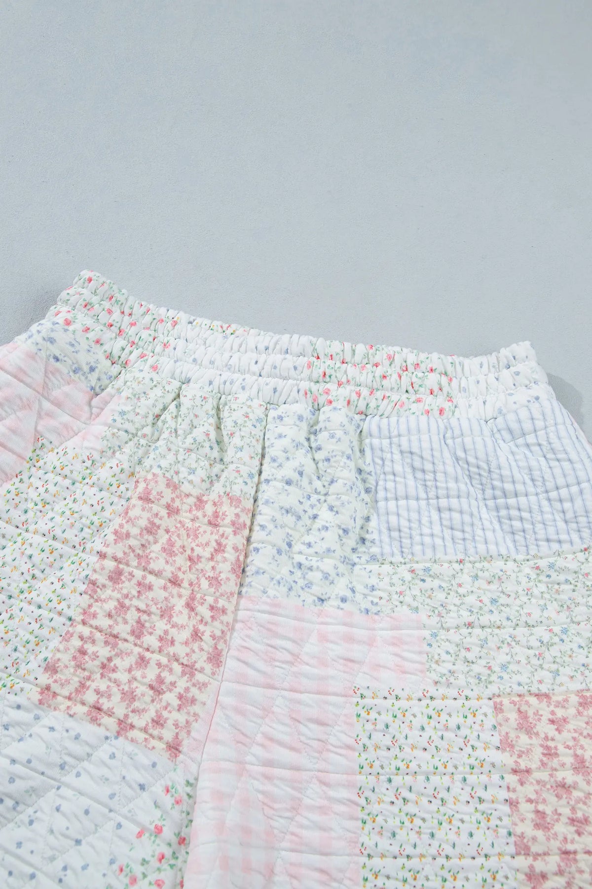 Floral Quilted Mock Neck Top and Short Set – Multicolour