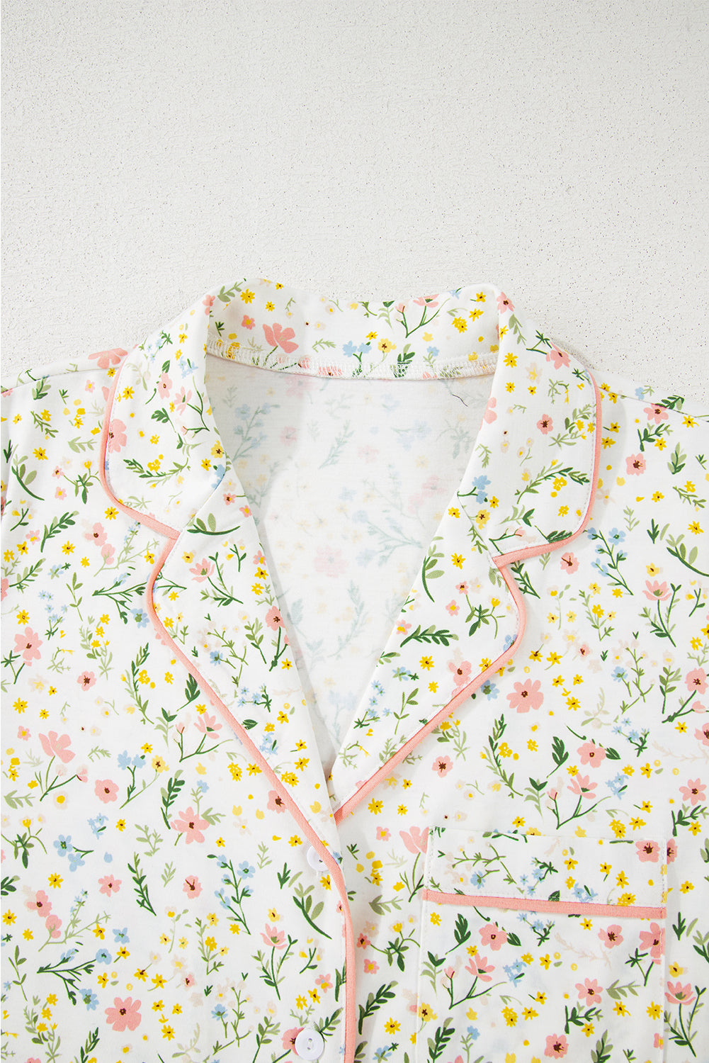 White Floral Print Contrast Pipping Short Pyjamas Set eAura