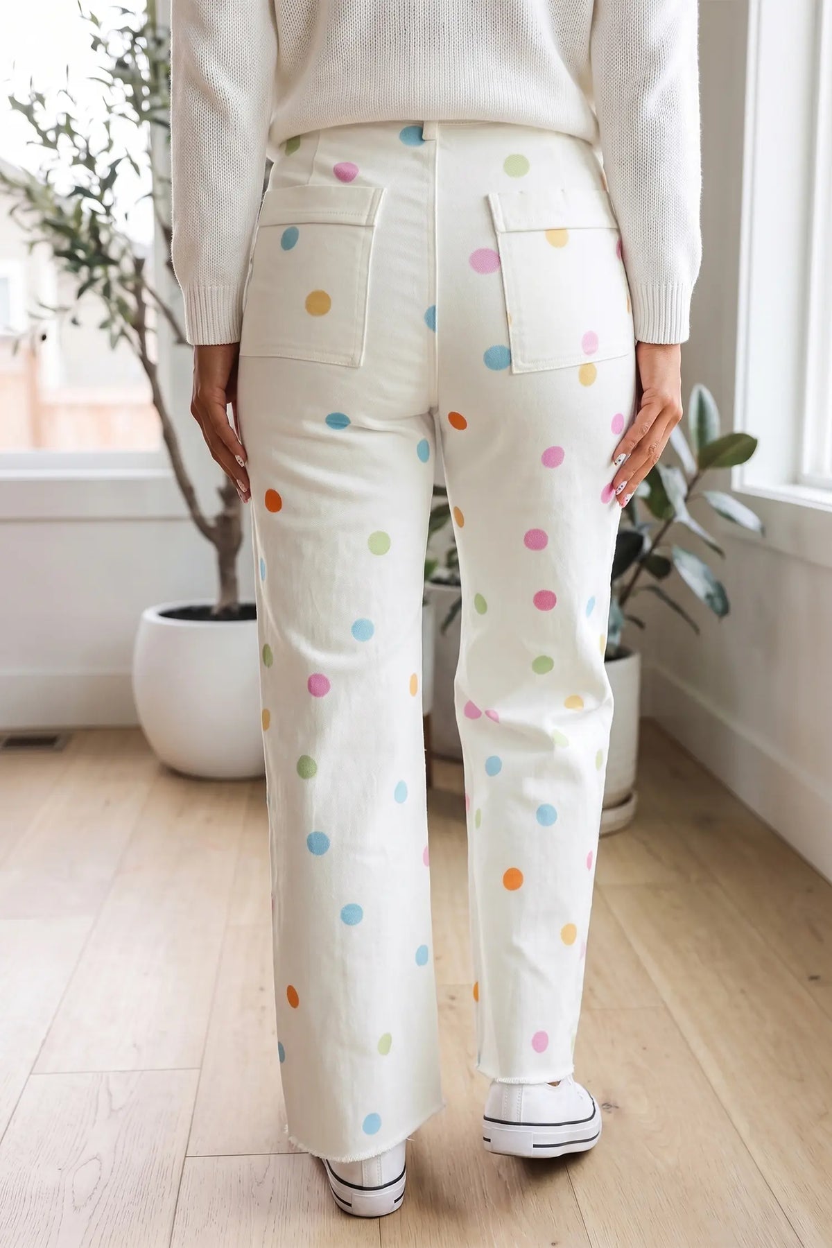 High Waist Polka Dot Straight Leg Casual Jeans