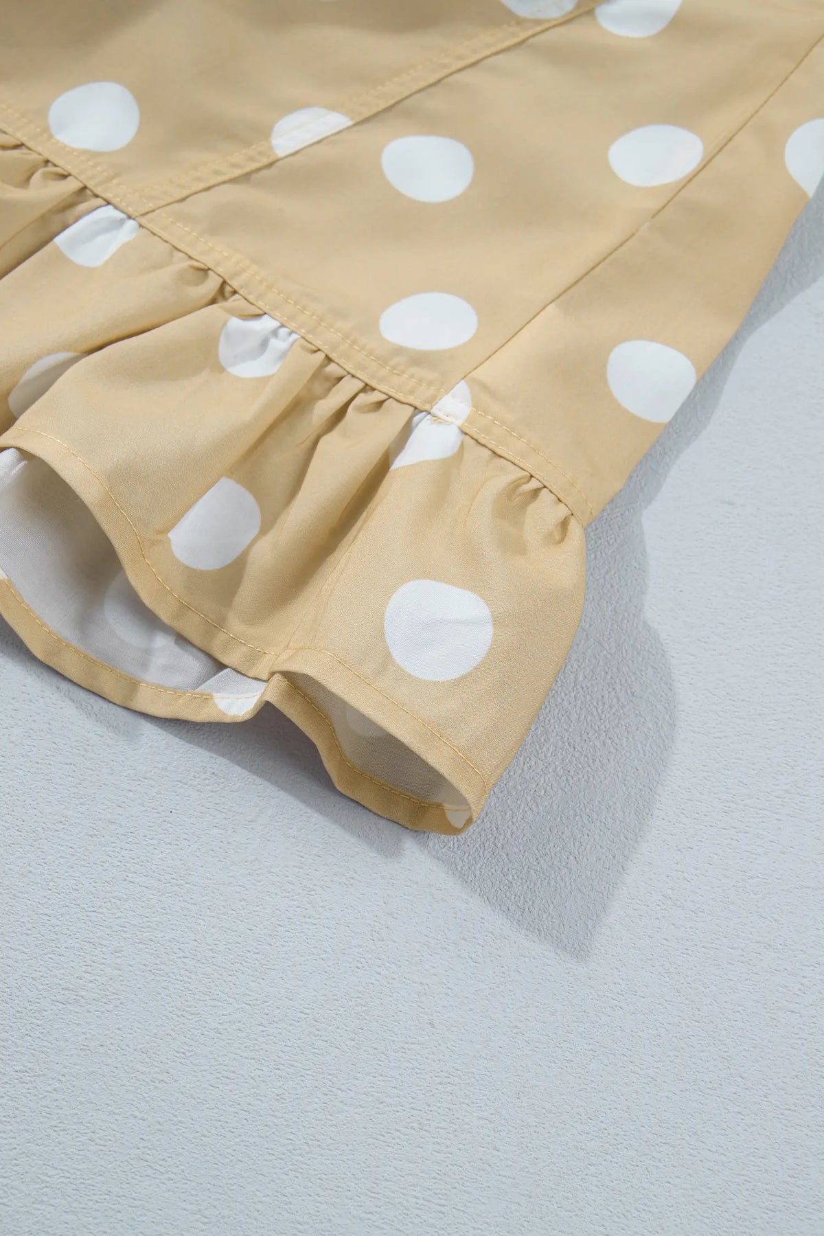 Polka Dot Print Three Quarter Sleeve Ruffle Hem Casual Shirt – Khaki