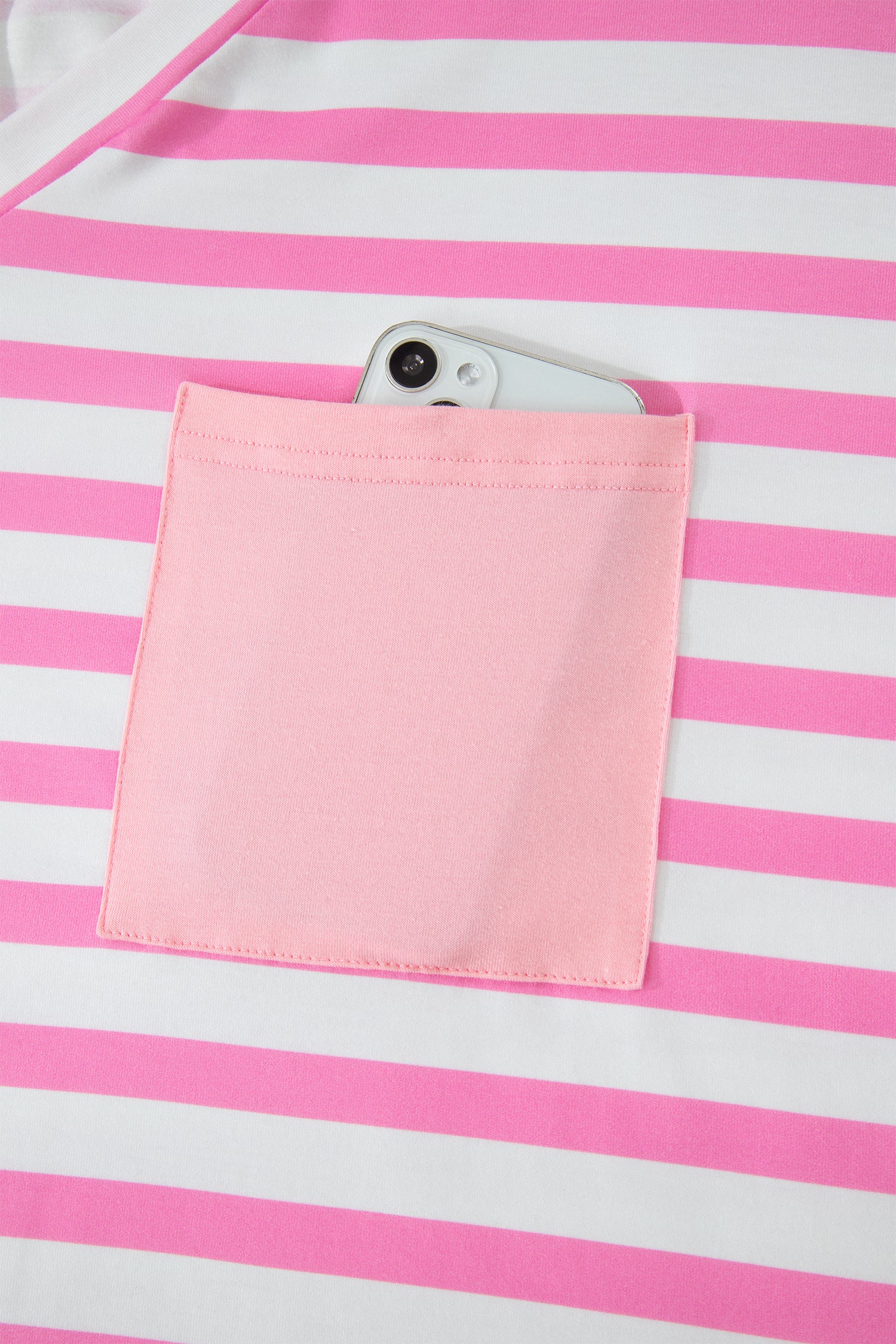 Plus Size Stripe Colourblock Patched Pocket V-Neck Tee