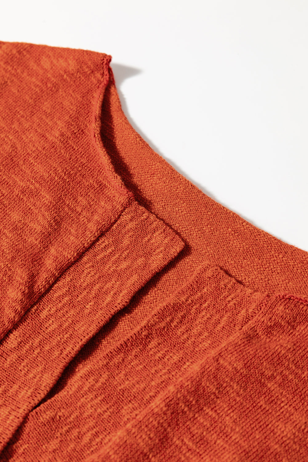 Orange Solid Colour Split V Neck Short Sleeve Sweater eAura