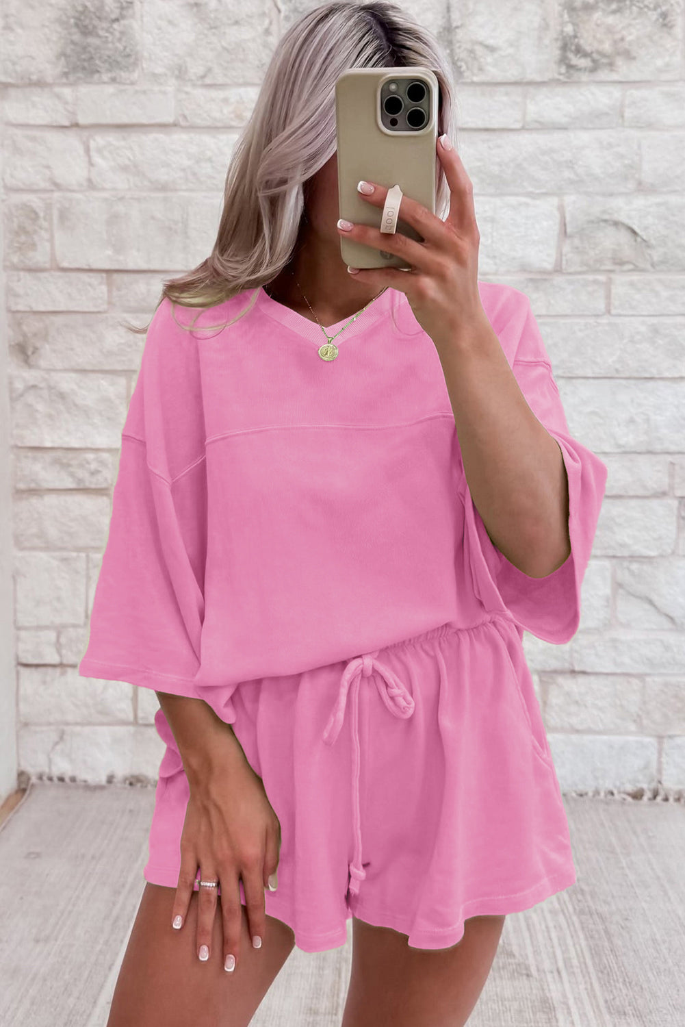Baggy V Neck Half Sleeve Tee and Shorts Co-ord Set eAura