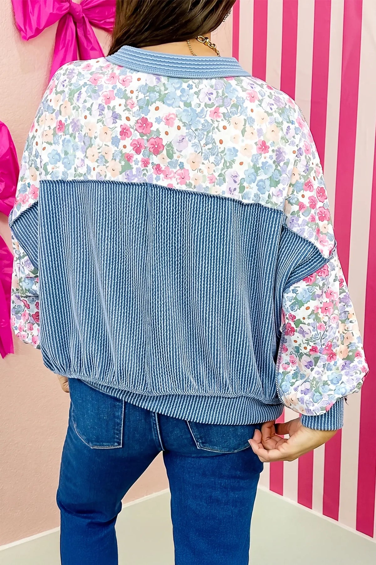 Floral Print Round Neck Long Sleeve Top – Multicolour
