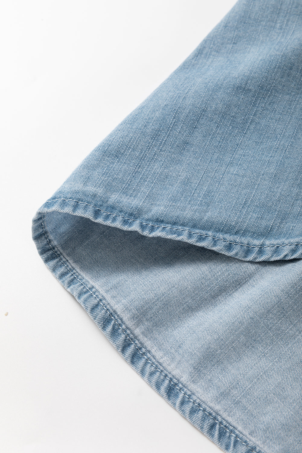 Dusk Blue Folded Short Sleeve Patched Pocket Denim Shirt eAura
