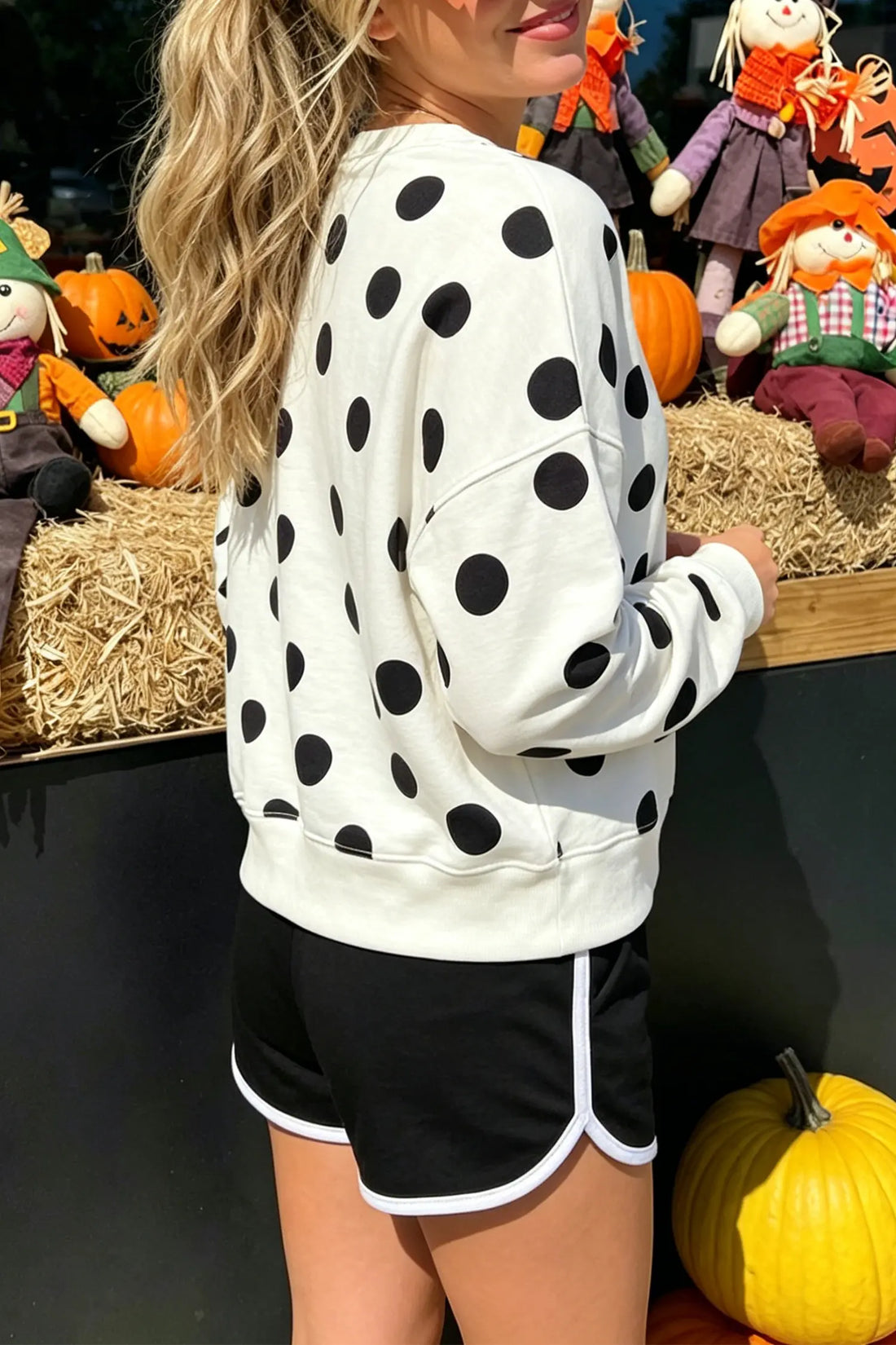Casual Polka Dot Round Neck Pullover Sweatshirt