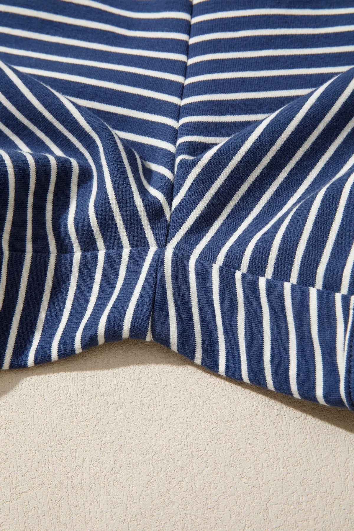 Ribbed Patchwork Mock Neck Baggy Pullover Matching Shorts Set – Blue Stripe