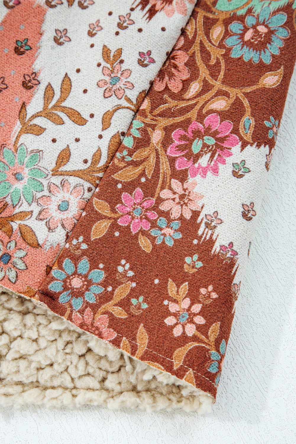 Floral Printed Sherpa Lined Hooded Jacket eAura