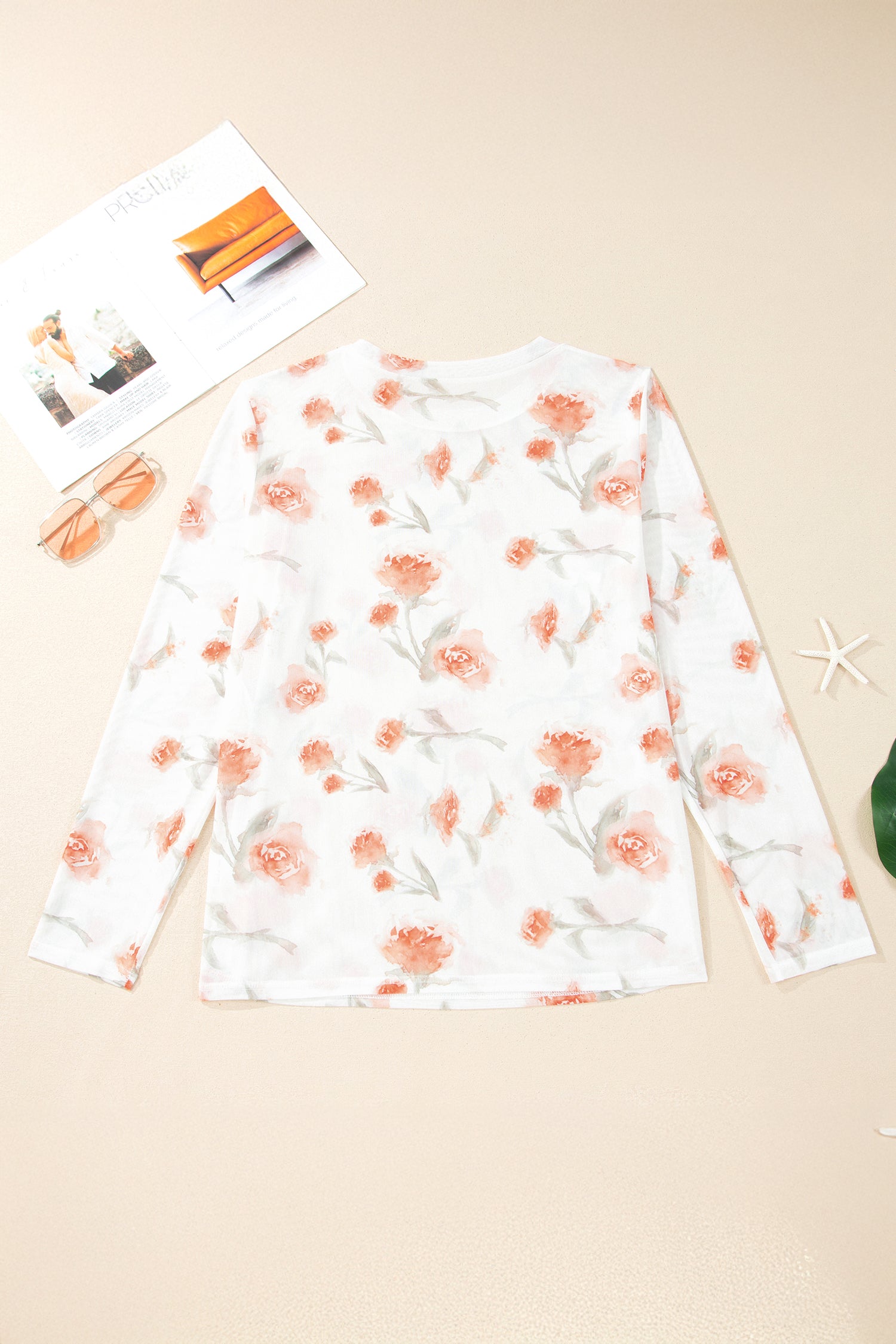 Plus Size Floral Print Sheer Mesh Long Sleeve Top – Red