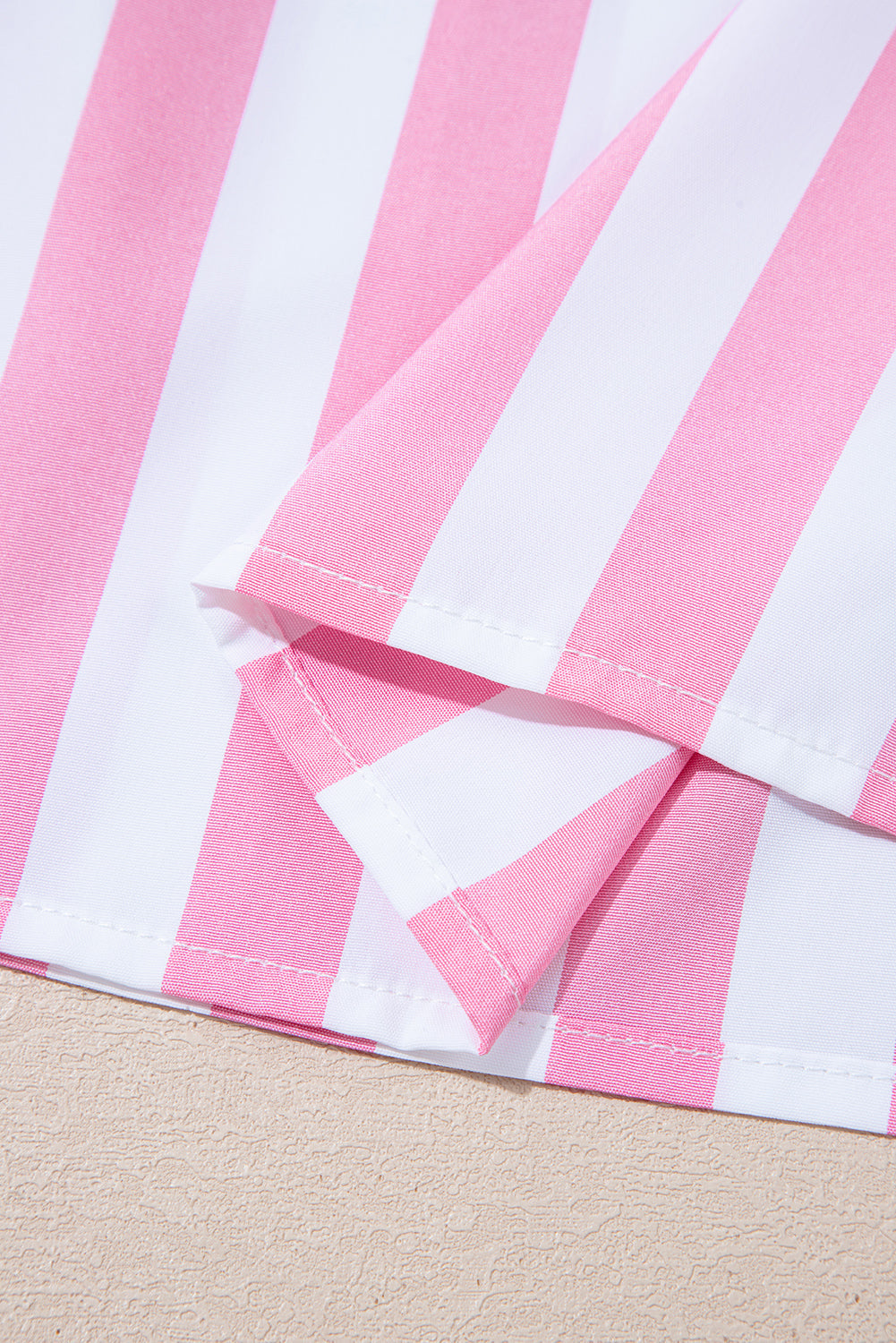 Stripe Split Neck Button Decor Front Puff Sleeve Blouse - eAura