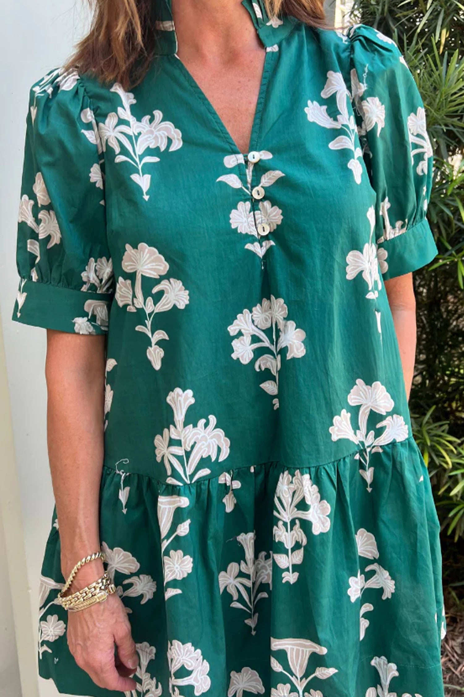 Floral Frill V-Neck Puff Sleeve Drop Waist Mini Dress