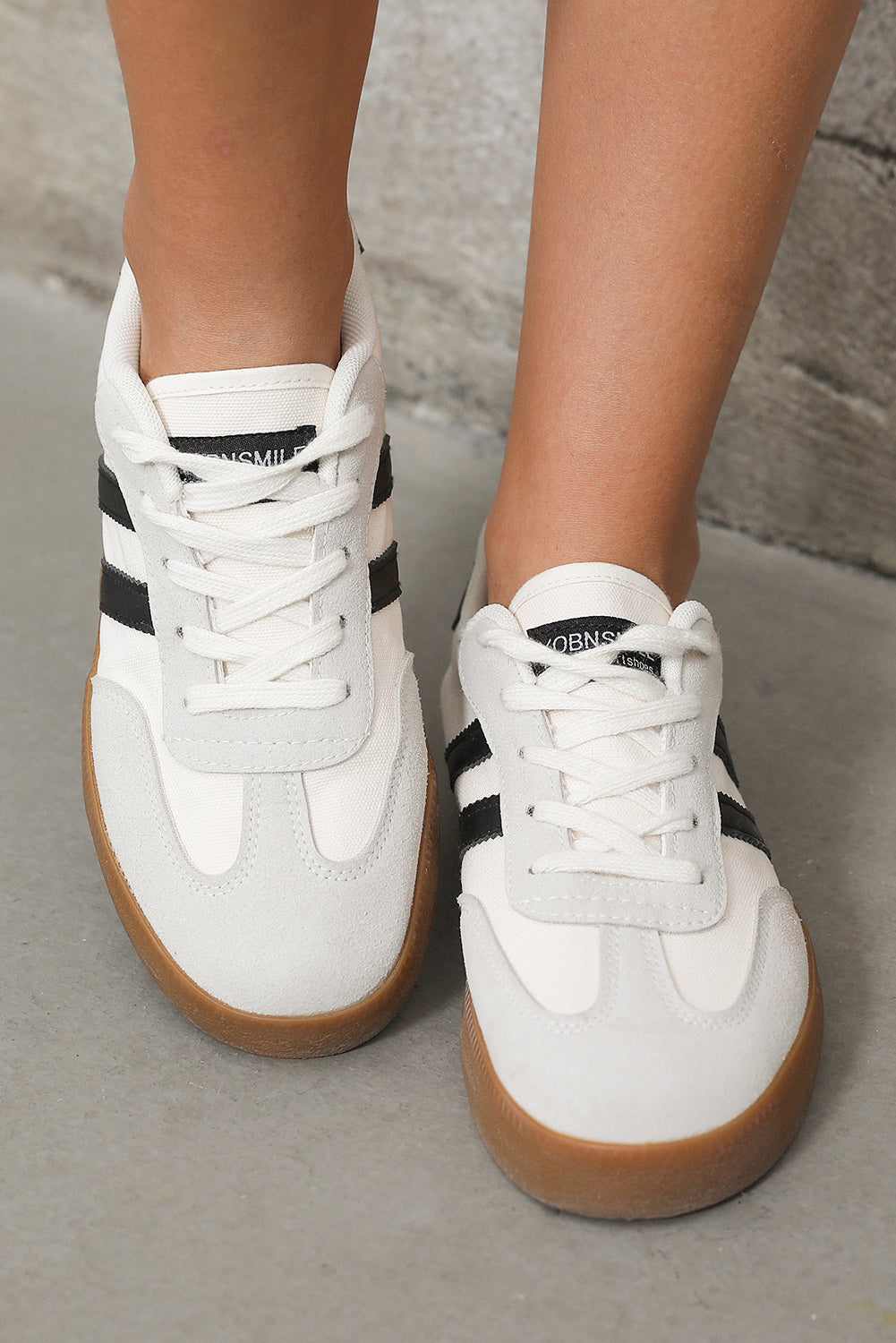 White Striped Lace-up Flat Trainers BB Fashion Outlet