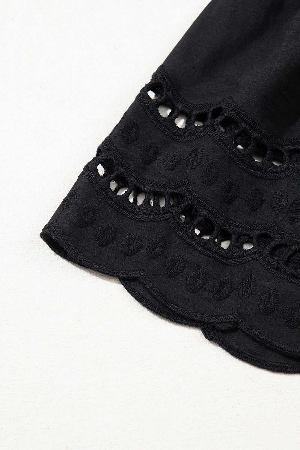 Black Hollow Out Embroidered Short Sleeve Top eAura