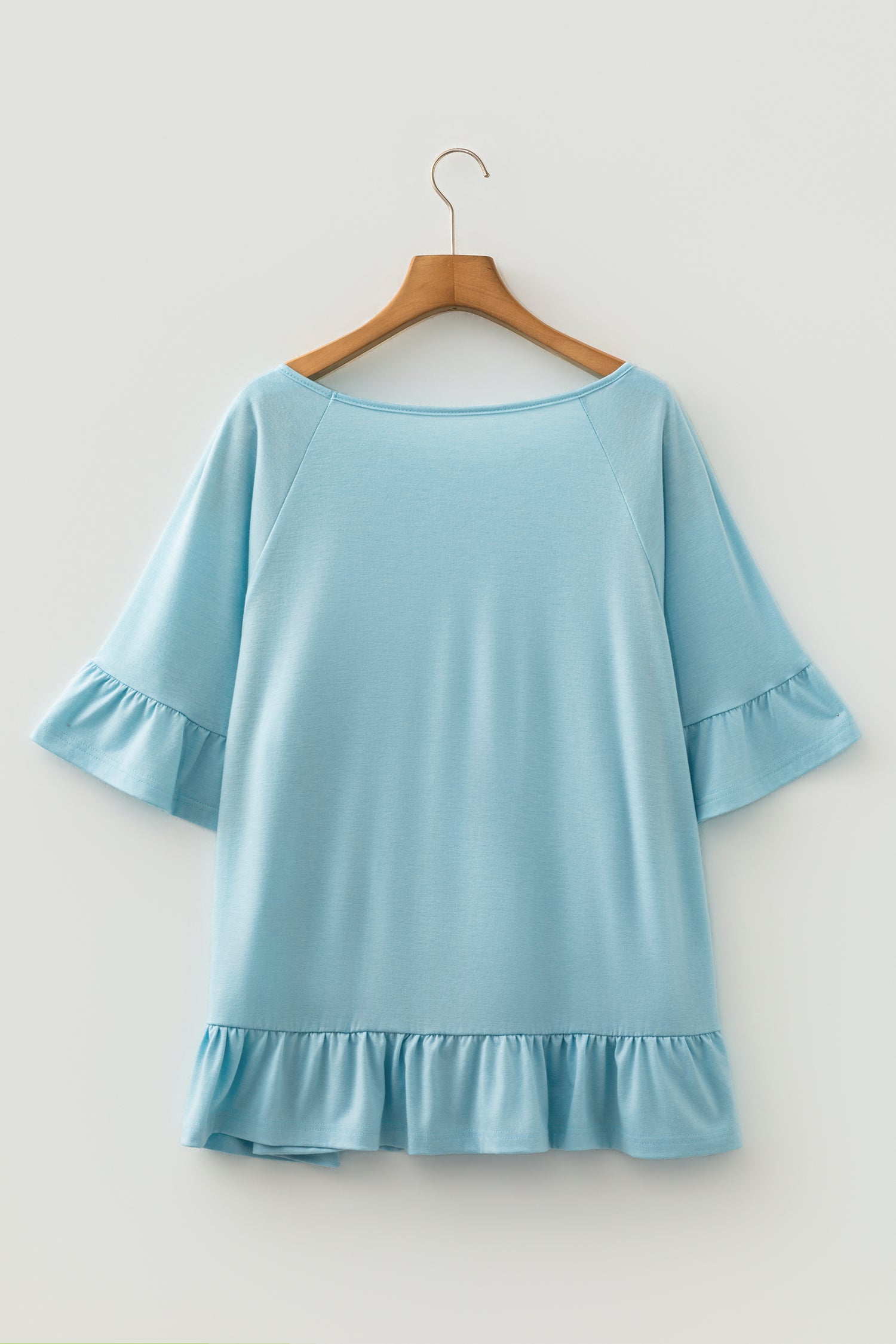 Ruffled Short Sleeve Plus Size Casual Blouse – Light Blue
