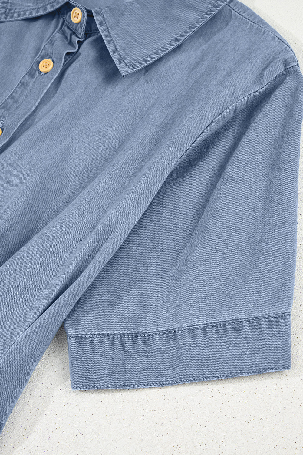 Myosotis Denim Pleated Slim Waist Short Sleeve Shirt Dress eAura