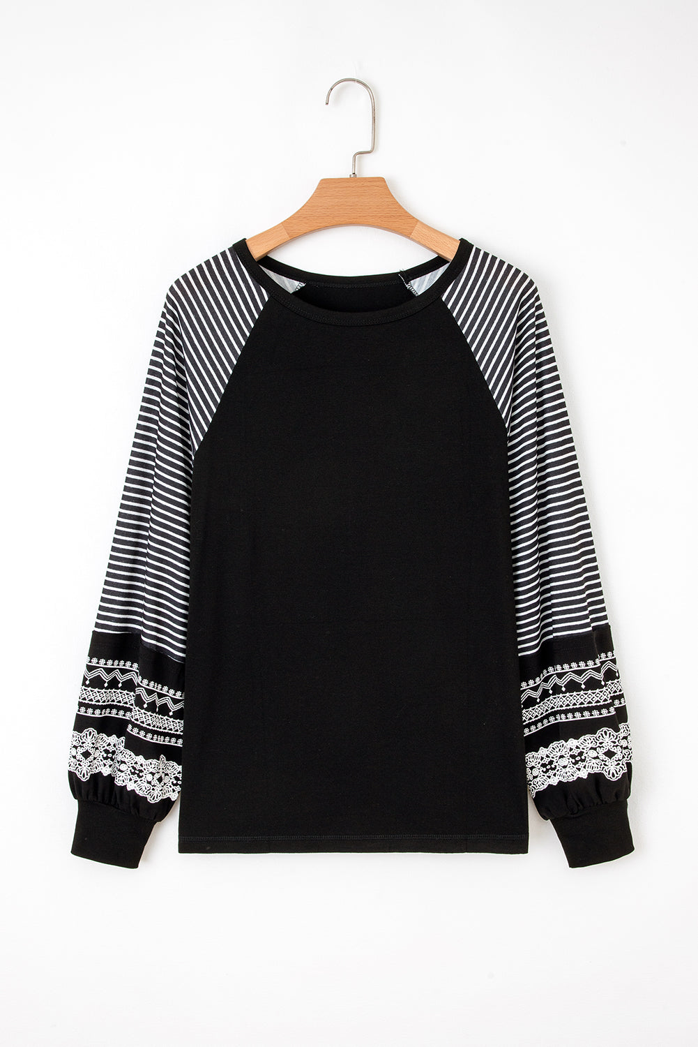 Contrast Print Striped Raglan Long Sleeve Loose Top - eAura