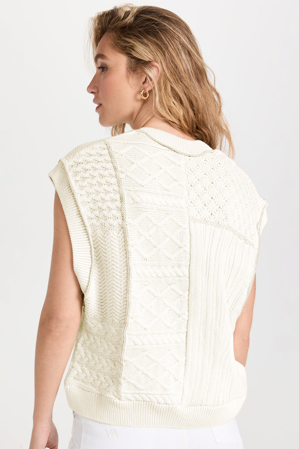 Beige Cable Knit Dolman Armholes Sweater Tank eAura