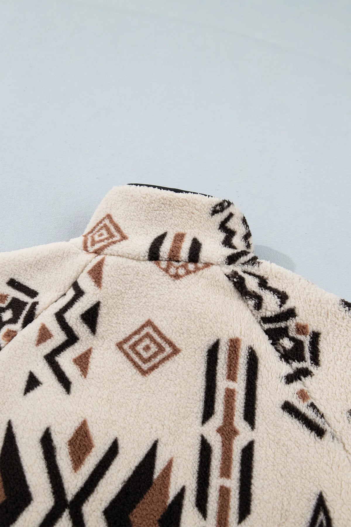 Geometric Print Long Sleeve Shirt Collar Zip-up Placket Binding Tape Jacket – Beige