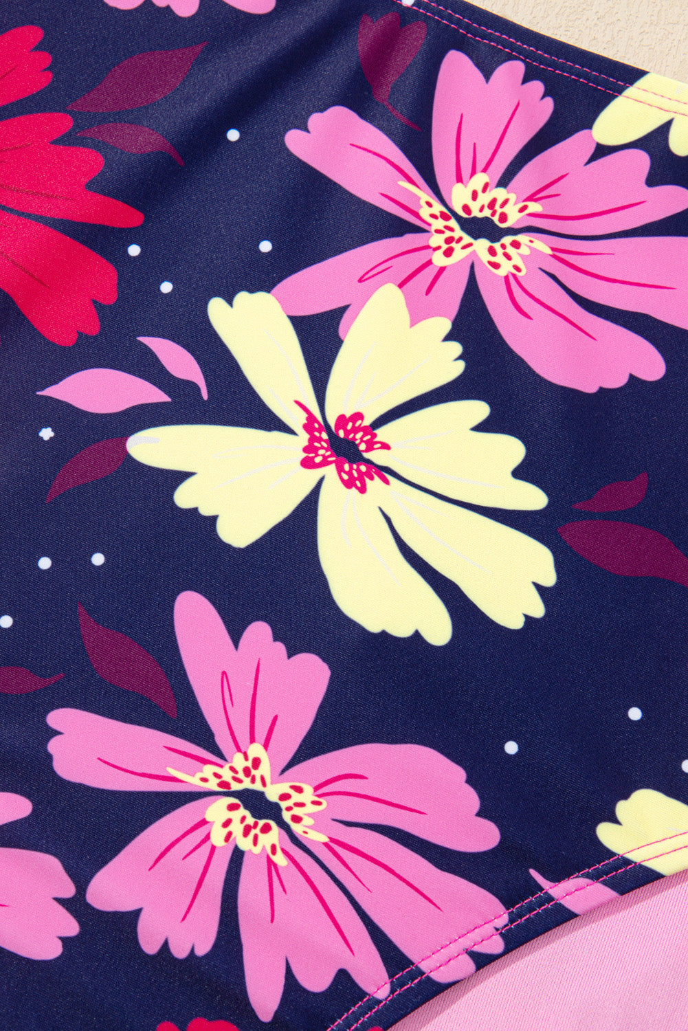 Rose Red Tie Shoulder Floral Print Cute Tankini Set eAura