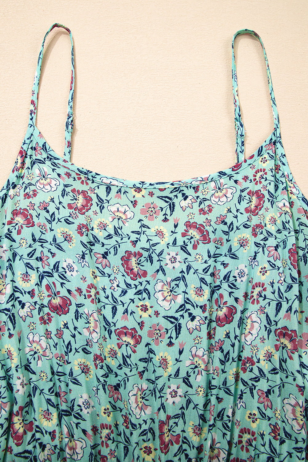 Bohemian Floral Ruffle Bottom Spaghetti Strap Jumpsuit eAura